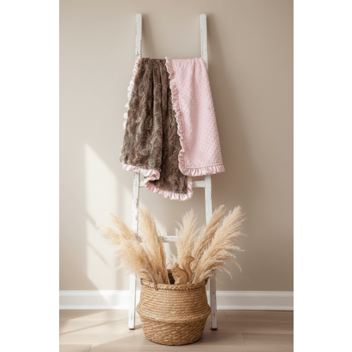 Wild Rabbit Minky and Blush Minky Ruffle Blanket