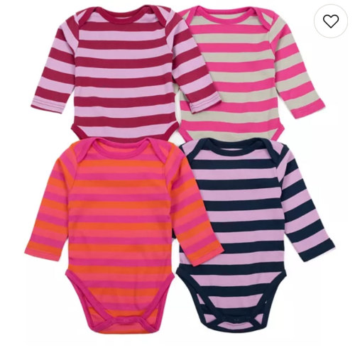 Leveret Baby Four Pack Long Sleeve Bodysuit Girls Stripe 1