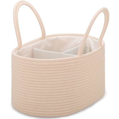 COMSE Large Baby Diaper Caddy Organizer for Girl Boy, Car Caddy with Handles, Cotton Rope Basket for Changing Table, Nursery Organizer, Gift for Baby Shower and Registry Must Have, Beige