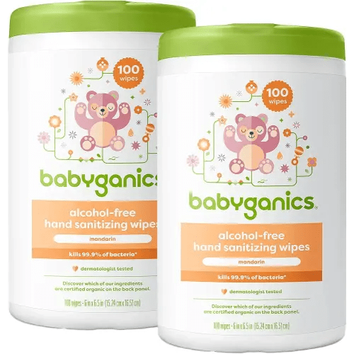 Babyganics Alcohol-Free Hand Sanitizing Wipes, Mandarin, Kills 99.9% of Common Bacteria, Moisturizing, 200 Count, (100 Count, 2 Pack), Packaging May Vary