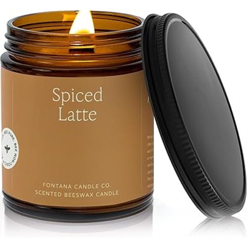 Fontana Candle Co Wood Wick Beeswax Jar Candle, Spiced Latte – Made Safe with Coconut Oil & Pure Essential Oils – 35+ Hrs Clean Burn, Long Lasting and Non-Toxic Candles for Home & Room Decor