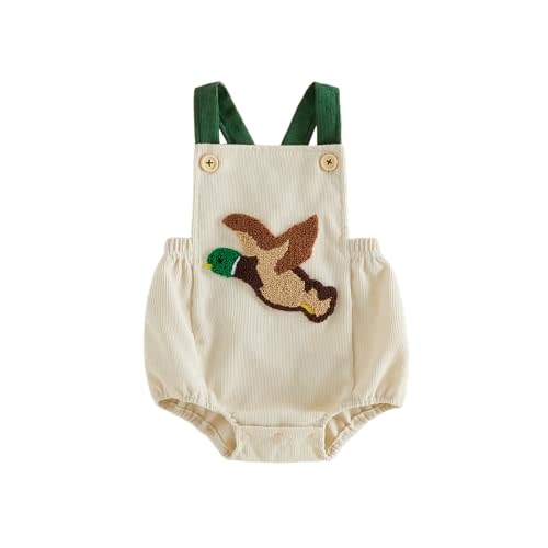 Baby Boy Hunting Mallard Duck Romper | Sleeveless Bodysuit, Corduroy Overalls, Cross Back Straps Clothes