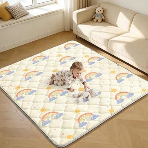 Baby Play Mats for Floor - 59" x 59" Thicken & Soft Foam Playmats for Toddlers Playpen - Non-Slip Baby Activity Mat for Tummy Time & Crawling - Foldable Play Mat Machine Washable, Rainbow