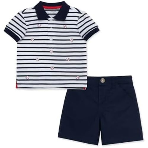 Little Me Clothes for Baby Boys' Cotton Polo Short-Sleeve and Shorts Set, 12 Months - 4 Toddler