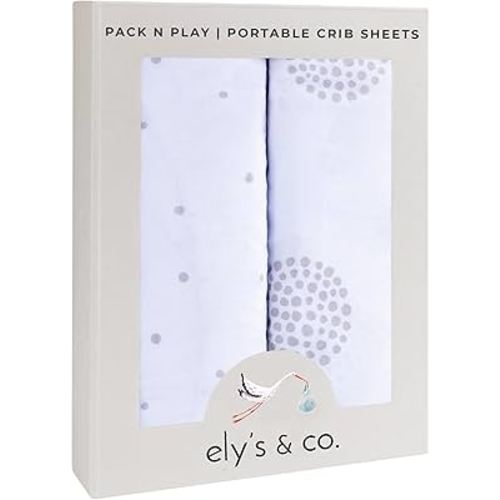 Ely's & Co. Pack N Play,Playard,Portable Crib Sheet 2-Pack Combed Jersey Cotton for Baby Boy or Baby Girl (Grey Dottie)