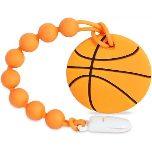 Baby Sports Ball Teething Toys,Food Grade Silicone Teether with One-Piece Pacifier Clip Holder,Shower Gift,Teething Pain Relief for 3 Months+ Boy and Girl,BPA Free,Freezer Safe. (Basketball)