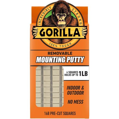 Gorilla Mounting Putty, Natural Tan Color, 168 Pre-Cut Squares (Pack of 1) - Non-Toxic Removable & Repositionable Wall Putty