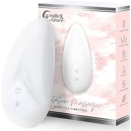Cradle & Grace Warming Lactation Massager, Waterproof Breastfeeding Massager with 10 Intensity Levels & 2 Heat Settings, Breastfeeding Essentials to Support Milk Flow