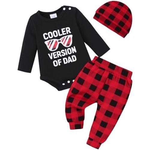 YALLET Baby Boy Clothes Newborn Infant Boy Outfits 3PCS Letter Print/Solid Color Rompe Pants Hat Fall Winter Clothing 0-18M