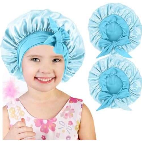 2 PCS Kids Bonnets for Girls, Silk Bonnet for Kids, Satin Bonnet for Sleeping, Baby Toddler Hair Cap with Tie Band