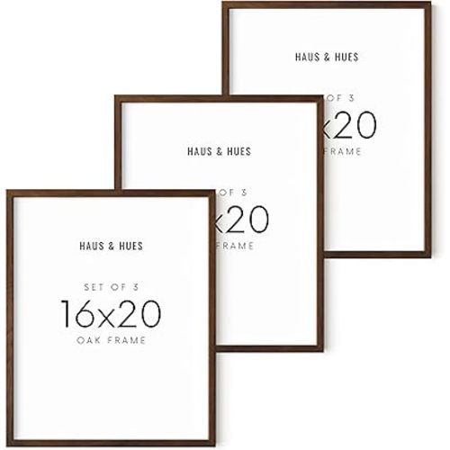 HAUS AND HUES 16x20 Frames Set of 3 - Walnut 16x20 Poster Frames for Wall, 16 x 20 Picture Frames Wood 16x20 Inch Frame, Wooden Gallery Wall Frame Set, 3 Piece 20 x 16 Photo Frame