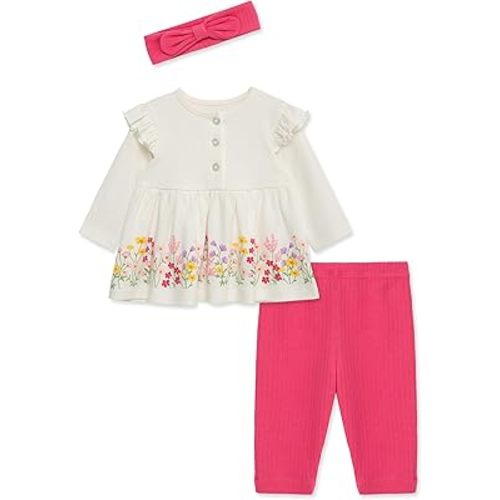 Little Me Baby Girls' 3-Piece 100% Cotton, Tunic, Legging and Headband Set, 3 Months to 24 Months