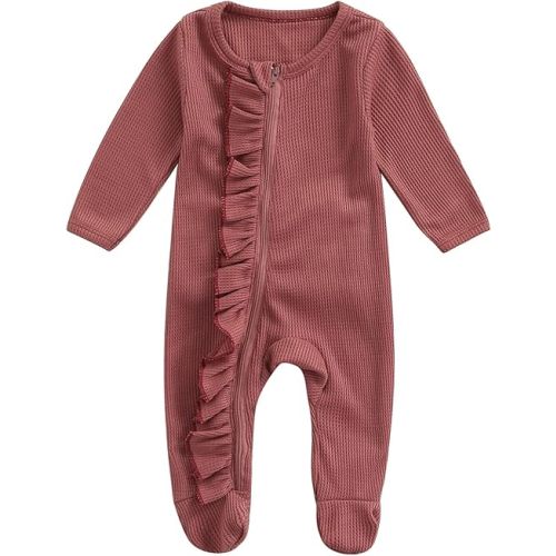 Kuriozud Newborn Baby Girl Boy Footie Romper One Piece Jumpsuit Sleeper Infant Clothes