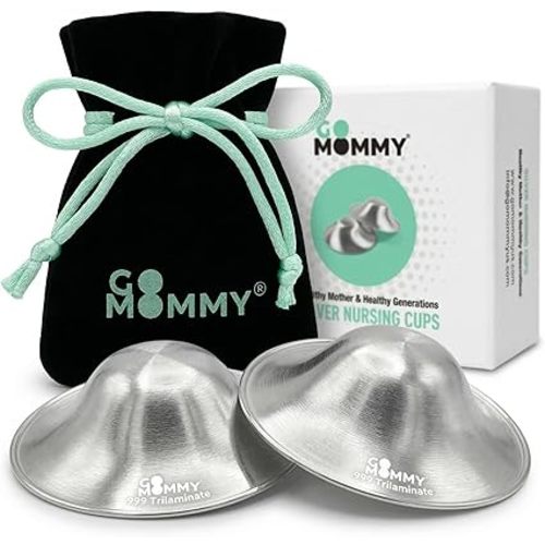 Go Mommy 999 Pure Silver Trilaminate Nursing Cups — Nickel-Free Nipple Covers for Breastfeeding & Sore Nipples, Postpartum Essentials, Newborn Essentials Must Haves, Regular