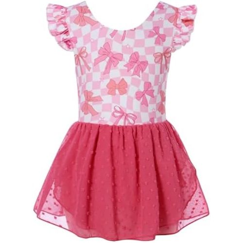 Funnycokid Ballet Leotard for Girls Dance Leotards with Skirt Toddler Ruffle Sleeve Ballerina Outfit