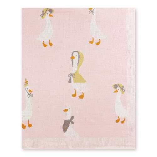JarThenaAMCS One Silly Goose Knit Blanket Pink Cute Cartoon Goose Blanket Soft Cotton Blankets for Swaddle Birthday Baby Shower Party Home, 30 x 40 Inch
