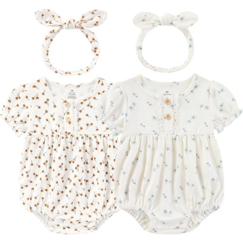 Baby Girl Clothes Cotton Bubble Romper Floral Bodysuits Infant Outfit Set