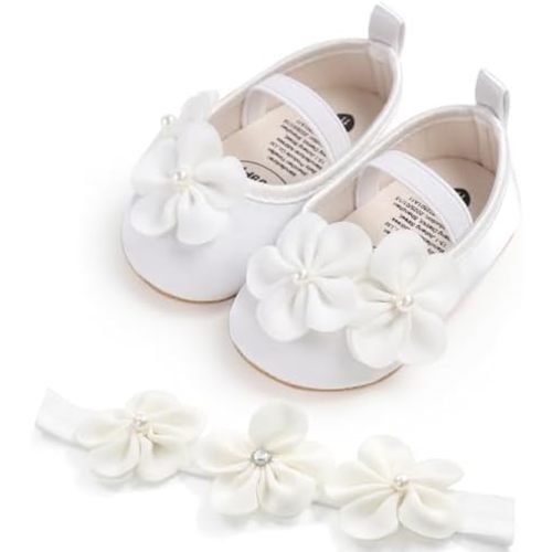 Baby Girls Mary Jane Flats with Bowknot Floral Princess Wedding Dress Shoes Soft Newborn Infant Crib First Walkers Prewalker