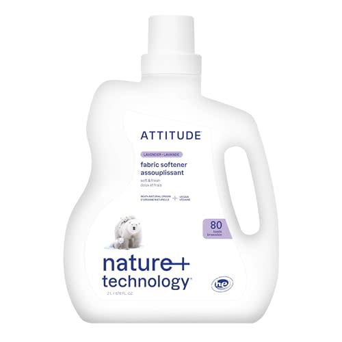 ATTITUDE Liquid Fabric Softener, Plant-Based & Vegan, HE Compatible, Naturally Derived, Lavender Scent, 80 Loads, 67.6 Fl Oz