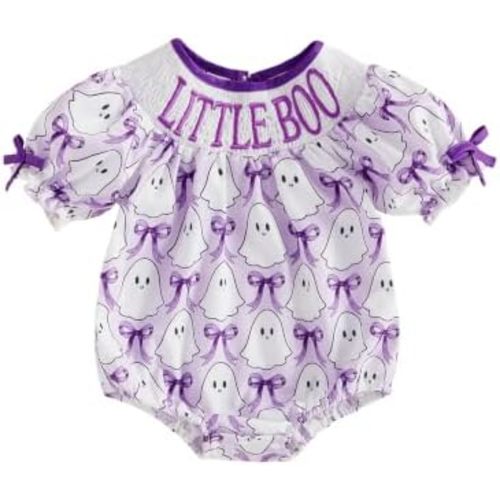 Kavousa Halloween Newborn Baby Girl Outfit Pumpkin Ghost Smocked Romper