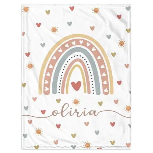 Personalized Baby Girl Blankets with Name, Custom Boho Rainbow Swaddle Blanket for Girls, Customize Newborn Shower Gifts for Baby Girl, Christmas Birthday Expecting Mom Gifts