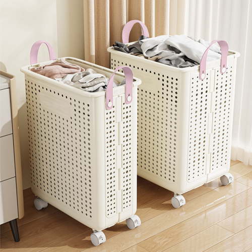 SUSUchens Laundry Basket with Wheels Large Capacity Handle Design Waterproof Dirty Clothes Hamper Laundry Basket with Breathable Mesh Holes Beige Size M
