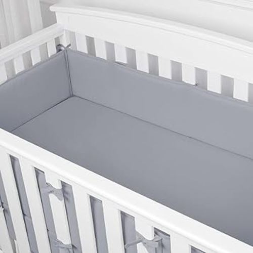 Breathable Crib Liner Cushioned Pads, 4 Pcs Bedding Set for Cornor Side Bumpers Liner Padded (Gray)