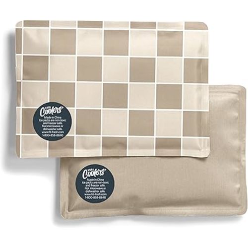 Fit & Fresh Cool Coolers 2 Pack Soft Ice for Lunch Bags, Flexible Stretch Nylon, Durable, Reusable Lunch Box Ice Packs, Soft Ice, Reusable Freezer Packs, Lunch Ice, Easy to Clean, Taupe Checkerboard