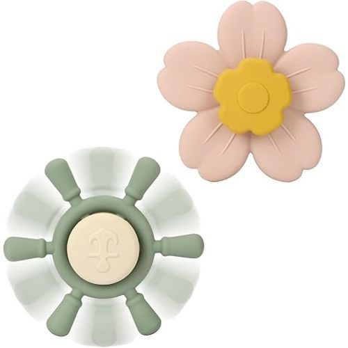 Silicone Suction Cup Spinner Toy | Spinning Tops for Kids 1-3 | Airplane Car Travel Table Highchair & Window Toys for 1 2 Year Old | Toddler Sensory Bath Toys for Babies 12-18 Months(Sage/Blush)