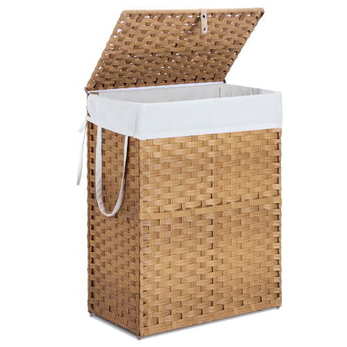 ZUNMOS Laundry Hamper, No Installation Required, with Removable Liner, 90 Liter Hand-Woven Synthetic Rattan Laundry Hamper with Lid and Handle, Collapsible, Natural