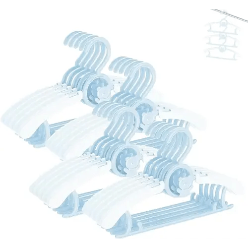 HGYZE Kids Hangers 11"-14" Adjustable Plastic Baby Boy Hangers 20 Pack, Toddler Bear Hanger for Children's Clothes Sweaters, Infant Hangar for Closet with Non-Slip Shoulder Grooves & Pants Bar, Blue