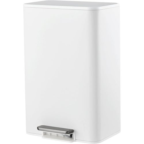 Garvee Space-Saving Bedroom Trash Can, 4 Gallon Small Trash Can with Soft-Close Lid, Foot Pedal & Removable Inner Bucket, Rectangular Stainless Steel Garbage Can for Living Room, Home, Office, White