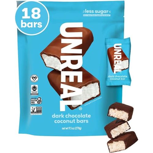 UNREAL Dark Chocolate Coconut Bars (Value Size Bag) | Vegan, 3g Sugar, & 3 Simple Ingredients | Non-GMO, Gluten Free, & Fair Trade | 9.5oz