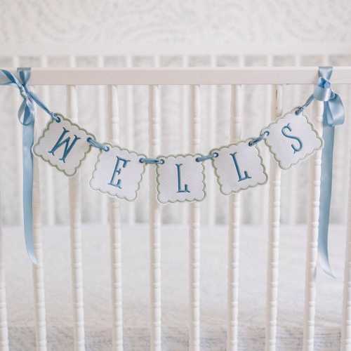 Personalized Blue and Green Name Banner – Baby Boy Name Garland for Nursery, Crib, or Baby Shower Decor – Custom Embroidered Appliqué Sign