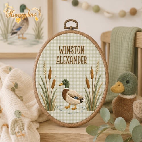 Personalized Mallard Duck Embroidery Hoop, Baby Boy Nursery Decor, Mallard Duck Sign, Duck Nursery Decor, Welcome Baby Gift, Baby Wall Decor