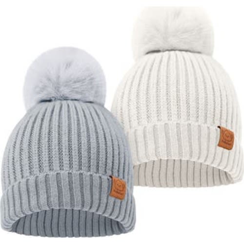 2-Pack Pom Knitted Beanie, Medium