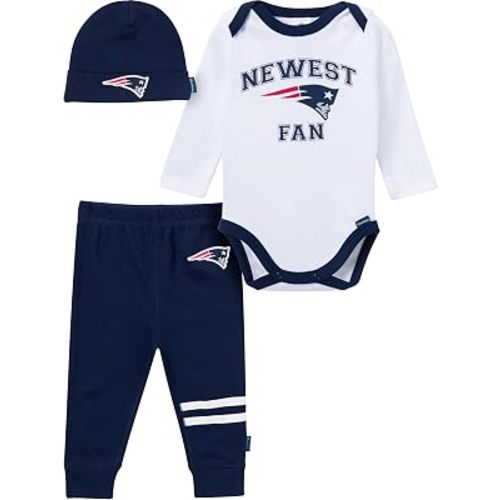 Gerber NFL Baby Boys 3 Piece Onesie Bodysuit, Active Pant and Cap Set