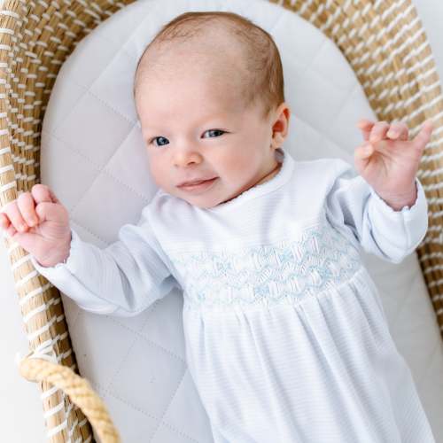 Jacob Smocked Footie - Light Blue