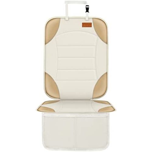 Car Seat Protector , Siivton Seat Protector for Child Car Seat Seat Cushion for Leather and Fabric Seats, 2 Mesh Pockets, Non-Slip Bottom, Waterproof Protectors for Vehicles Baby Pets (Off-White)