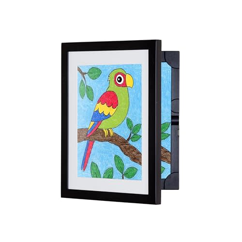 Dynamic Frames Li’l Davinci Art Cabinet, Stores up to 50 Pieces of 9x12 inch Art, Outer Wooden Frame 11.75 x 14.75 inches, Kids Art Frame, Front Opening, Universal Hanging, Black