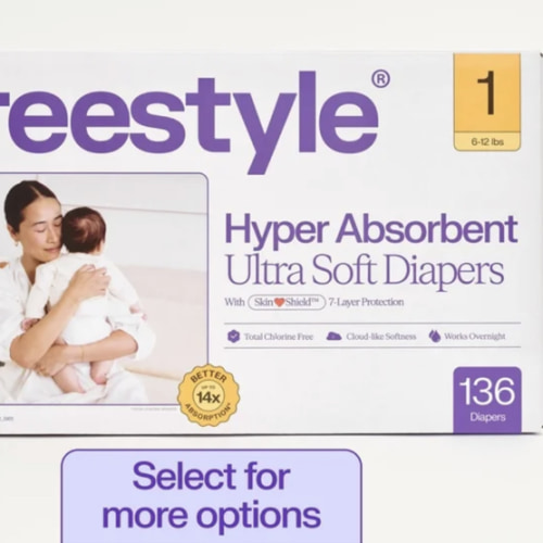 (2 pack) Freestyle Total Chlorine Free 14x Better Absorption Hypoallergenic EWG Verified® Baby Diapers, Size 1 (6-12 lbs), 68 Count