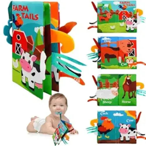 Soft Crinkle Cloth Baby Books for 0-12 Months Infants with Teether