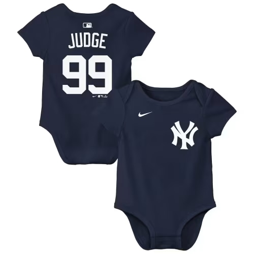 Newborn & Infant New York Yankees Aaron Judge Nike Navy Name & Number Bodysuit