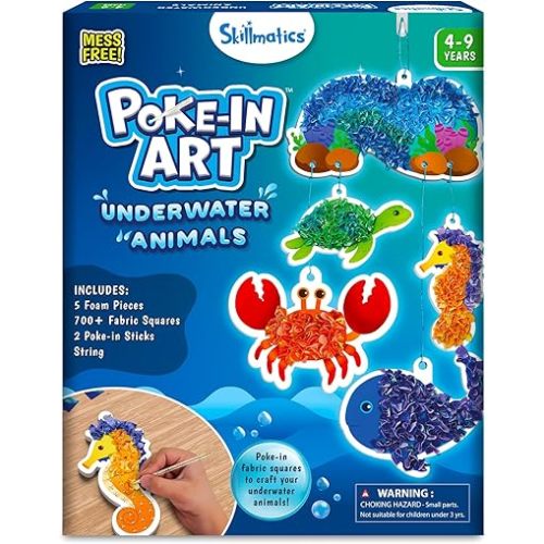 Skillmatics Poke-in Art - Underwater Animals, Mess-Free Arts & DIY Wood Crafts for Kids, Creative Kit, Gifts for Girls & Boys Ages 4, 5, 6, 7, 8, 9