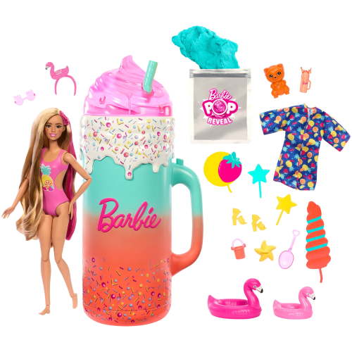 Free Shipping! Barbie Pop Reveal Rise and Surprise Gift Set with Scented Doll Squishy Pet and Accessories