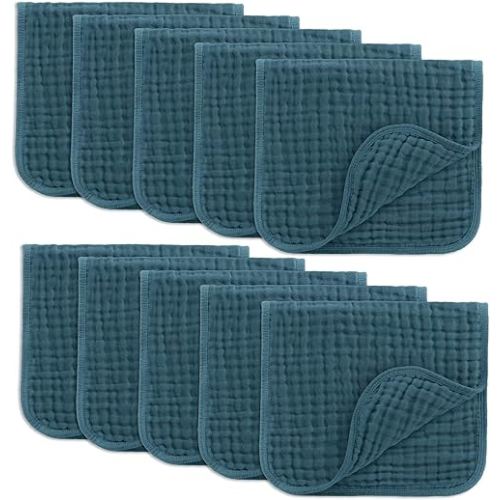 Comfy Cubs Muslin Burp Cloths 20" x 10", Pack of 10 - Large, 6-Layer, Ultra Absorbent 100% Cotton for Baby Drool and Messes - Soft, Safe & Gentle Baby Burp Cloths for Boys & Girls - Neptune