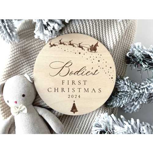 Personalized Baby's First Christmas Wood Keepsake: Holiday Milestone Marker