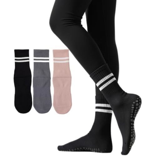 Irisbear Womens Pilates Socks with Grips Non Slip Yoga Socks Barre Gym Athletic Grippy Socks for Women