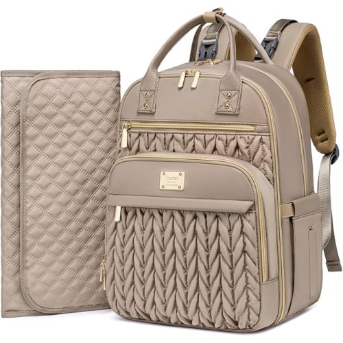 Tealari Diaper Bag Backpack,Stylish Baby Diaper Bag,Waterproof Travel Diaper Backpacks Baby Bags with Changing Pad,Stroller Straps,Insulated Pockets (Khaki)
