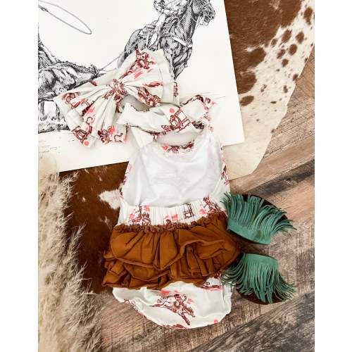Sunset Cowgirl Ruffle Romper & Bow (little kid) – theFRINGEDpineapple